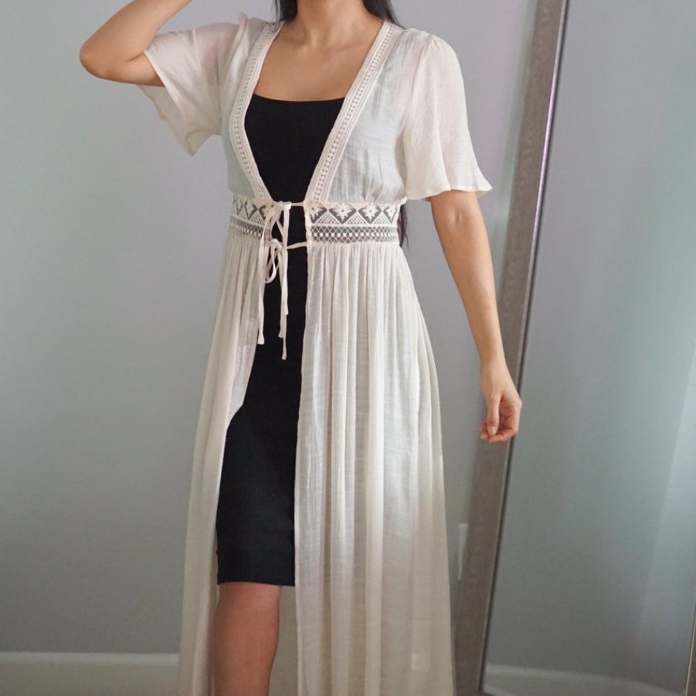 Beautiful Sheer Long Length Cream Cover Up